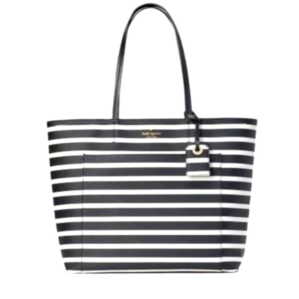 Kate Spade Hyde Lane Riley Tote Striped Large Carry Handles Black & White Purse